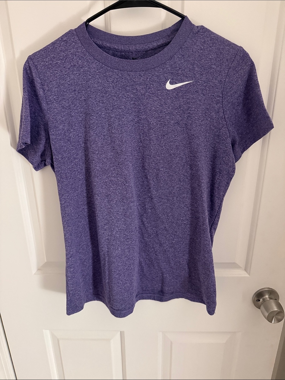 Nike Womens Heathered Purple Dri-FIT Short Sleeve Tee White Swoosh M